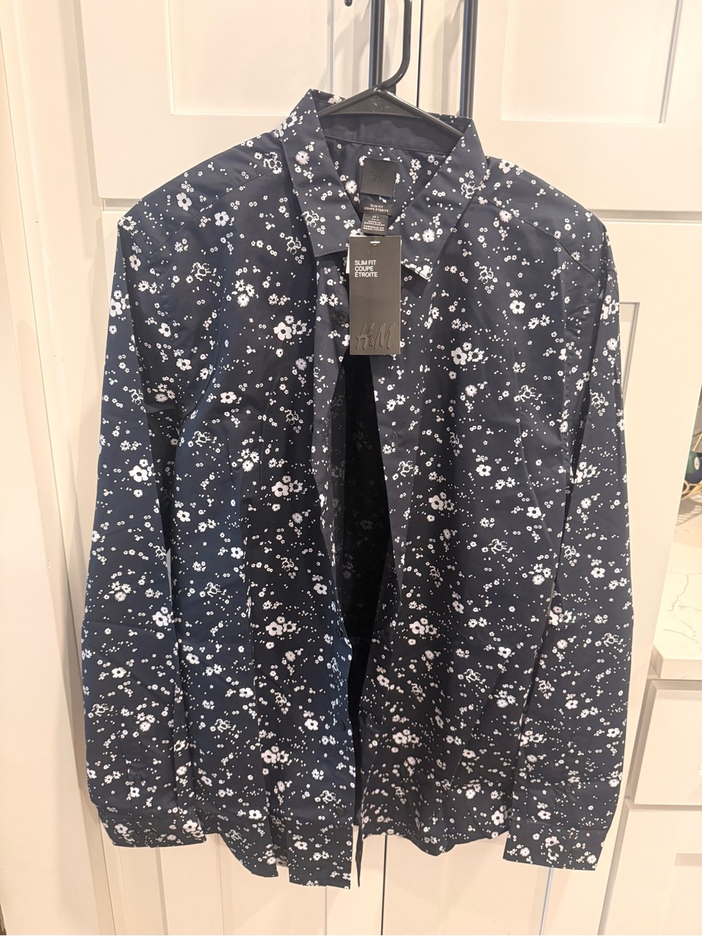 H&M Navy Blue Floral Dress Shirt